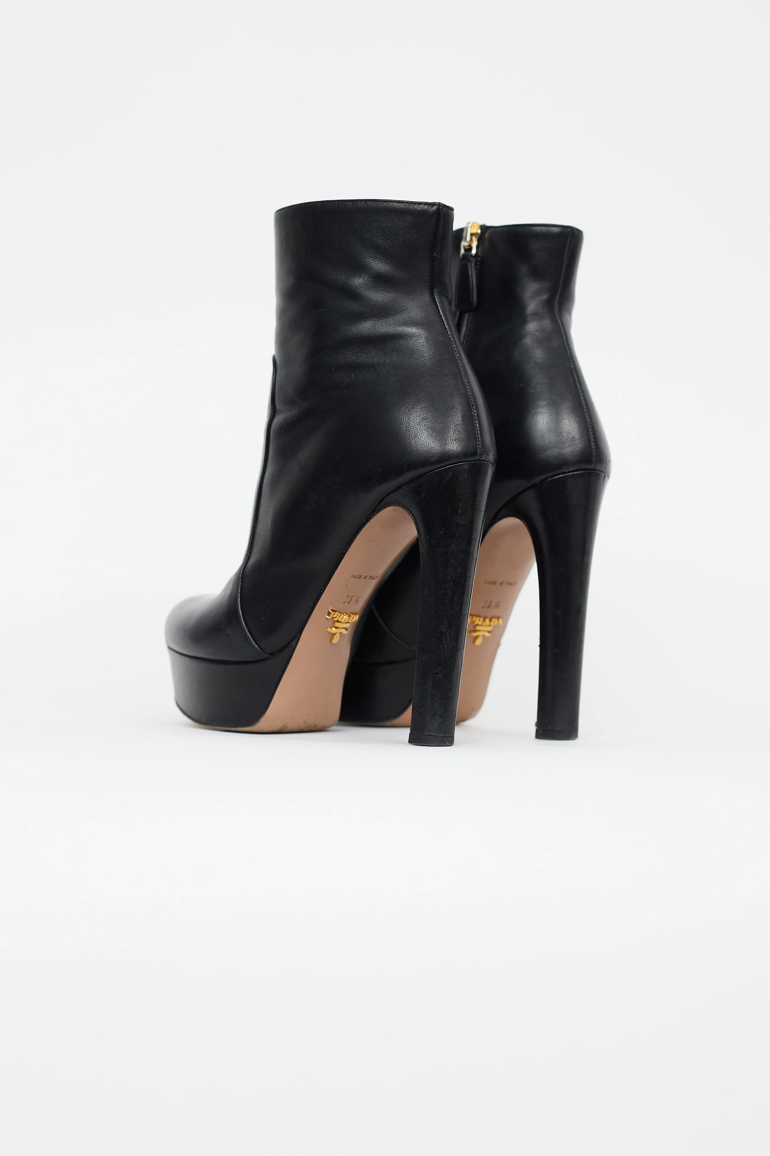 Black Leather Platform Heeled Boot