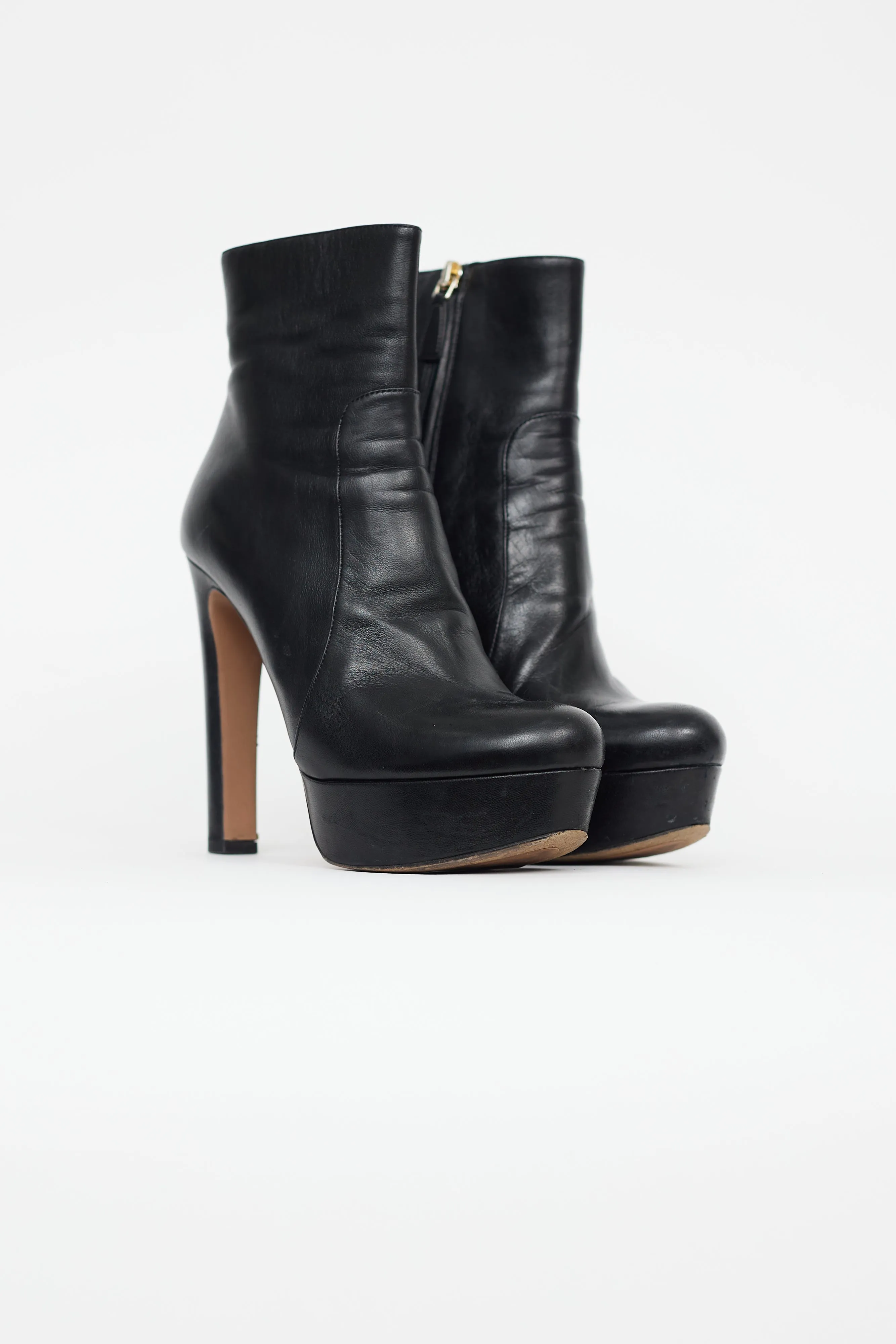 Black Leather Platform Heeled Boot