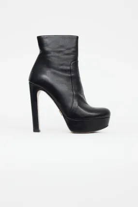 Black Leather Platform Heeled Boot