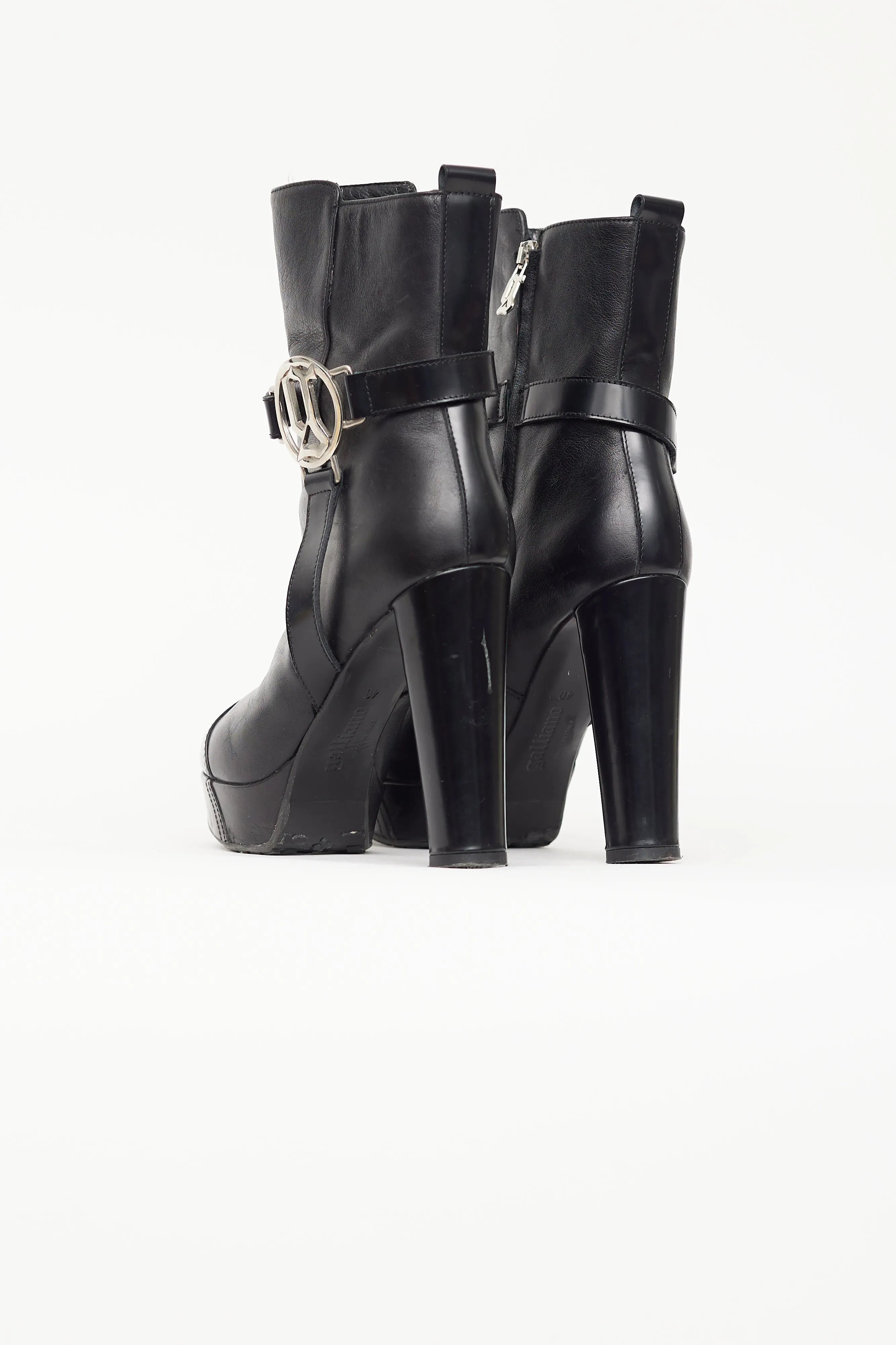 Black Leather Platform Silver Hardware Boot