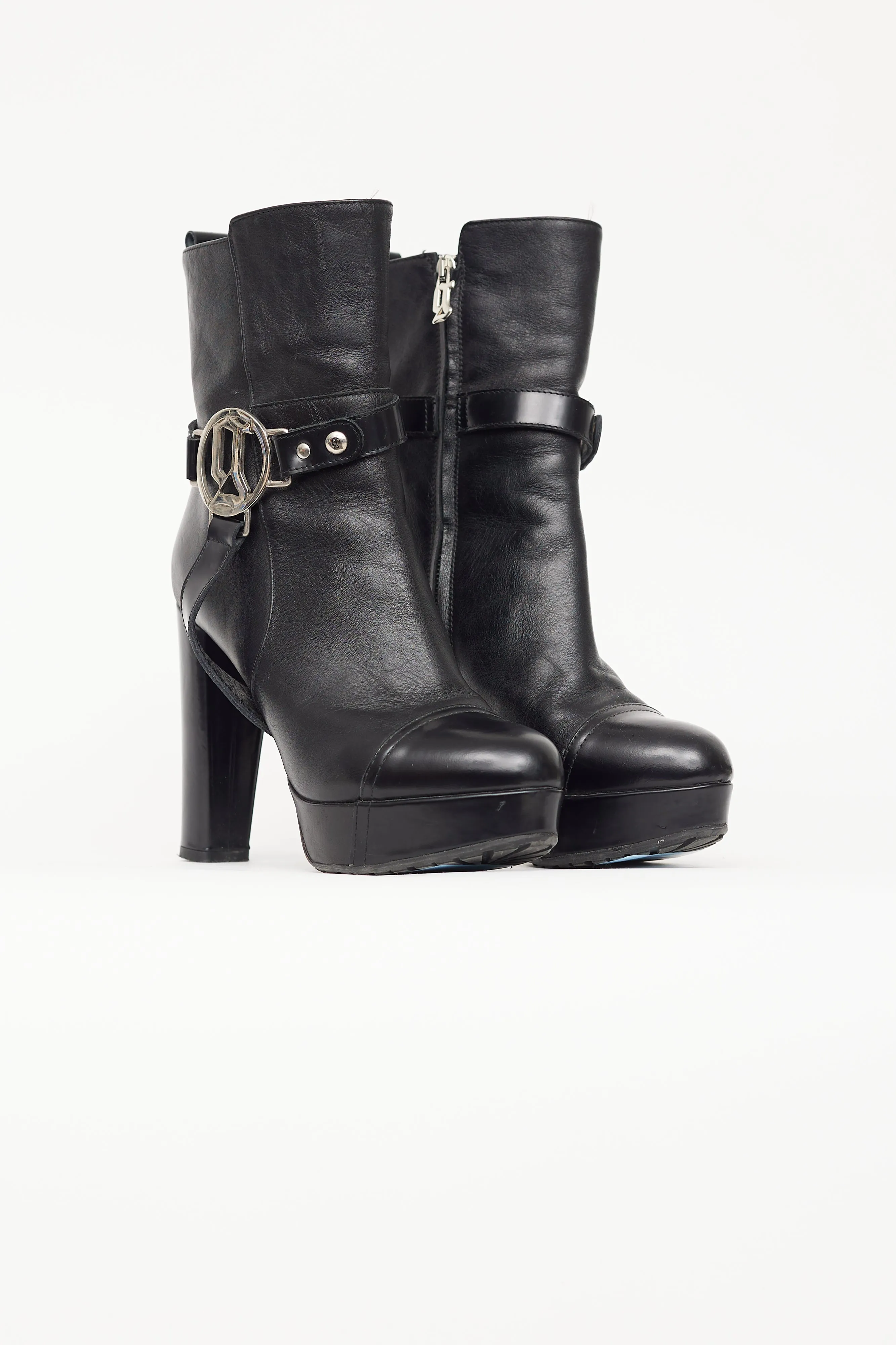 Black Leather Platform Silver Hardware Boot