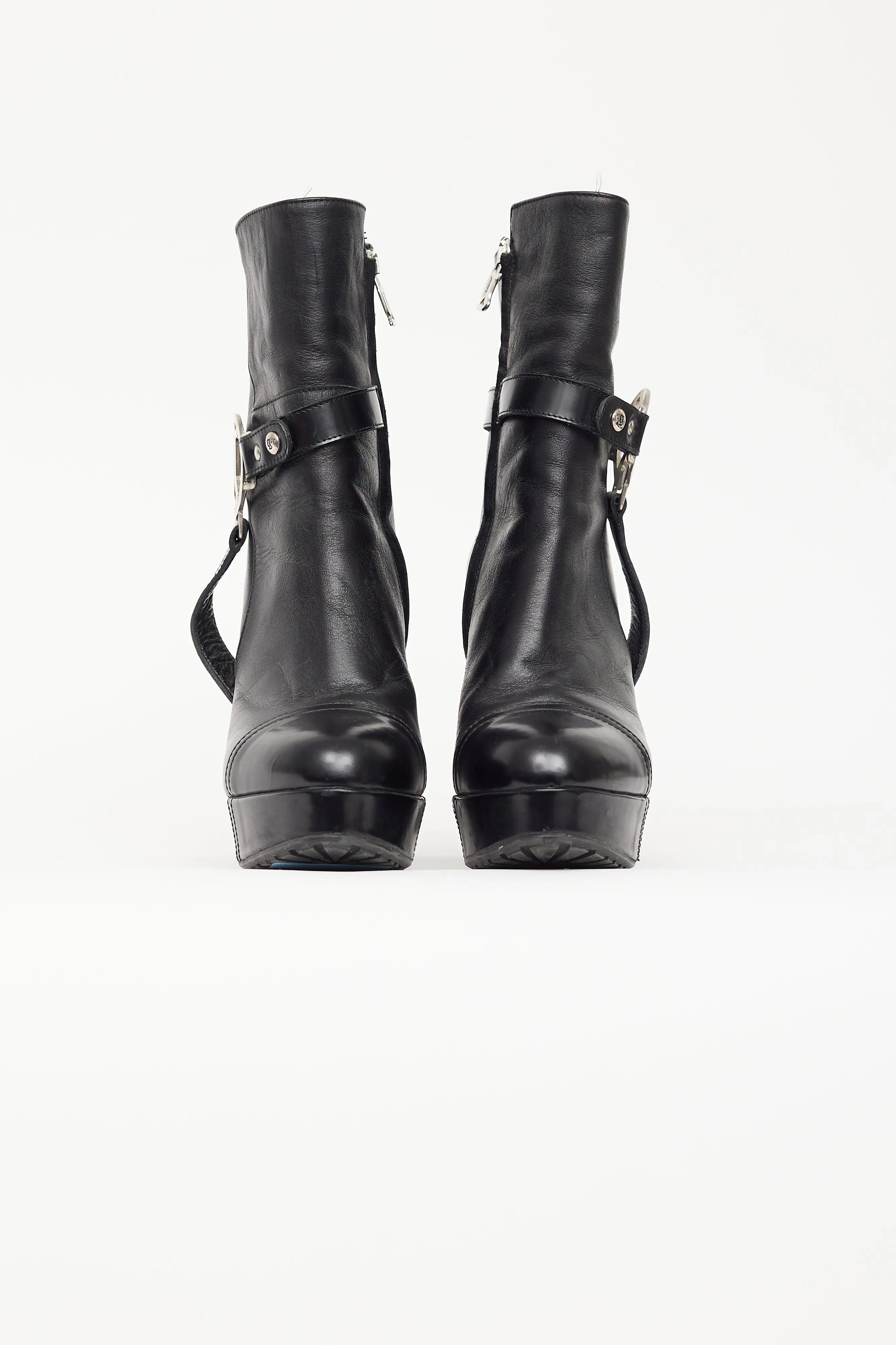 Black Leather Platform Silver Hardware Boot