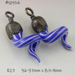 Blue and White Pinstripes Curly Spirals with Copper Electroforming
