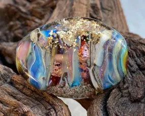 Blue Gold Mica Organic Lampwork Focal Bead SRA