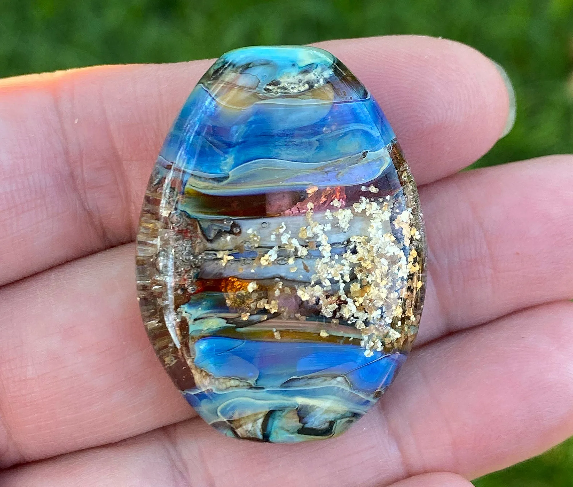 Blue Gold Mica Organic Lampwork Focal Bead SRA