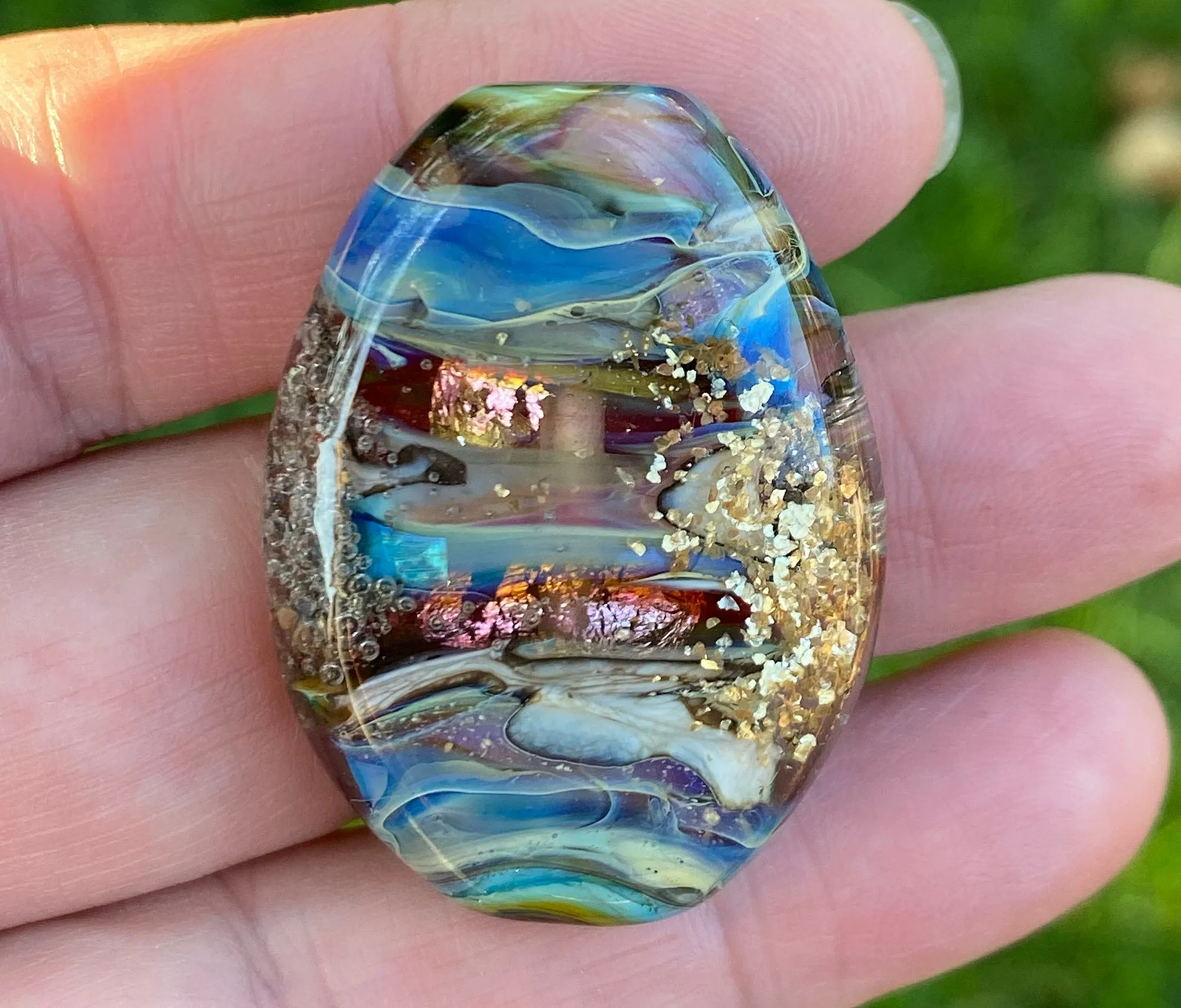 Blue Gold Mica Organic Lampwork Focal Bead SRA