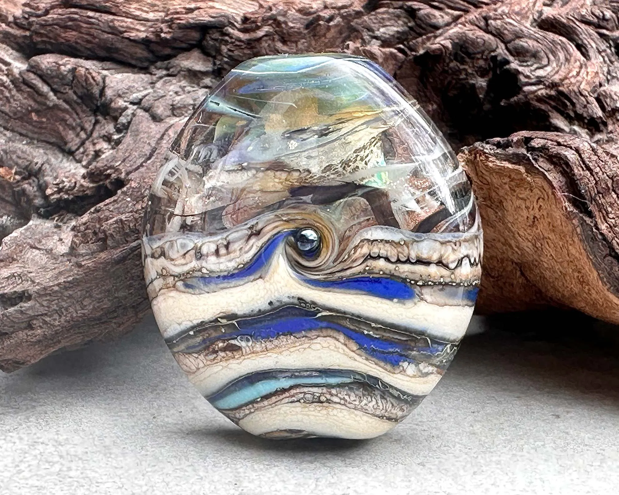 Blue Shimmer Organic Lampwork Focal Bead SRA