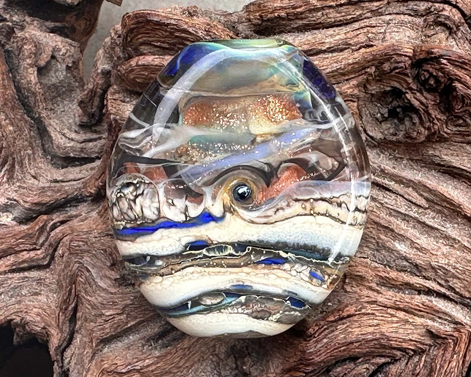 Blue Shimmer Organic Lampwork Focal Bead SRA