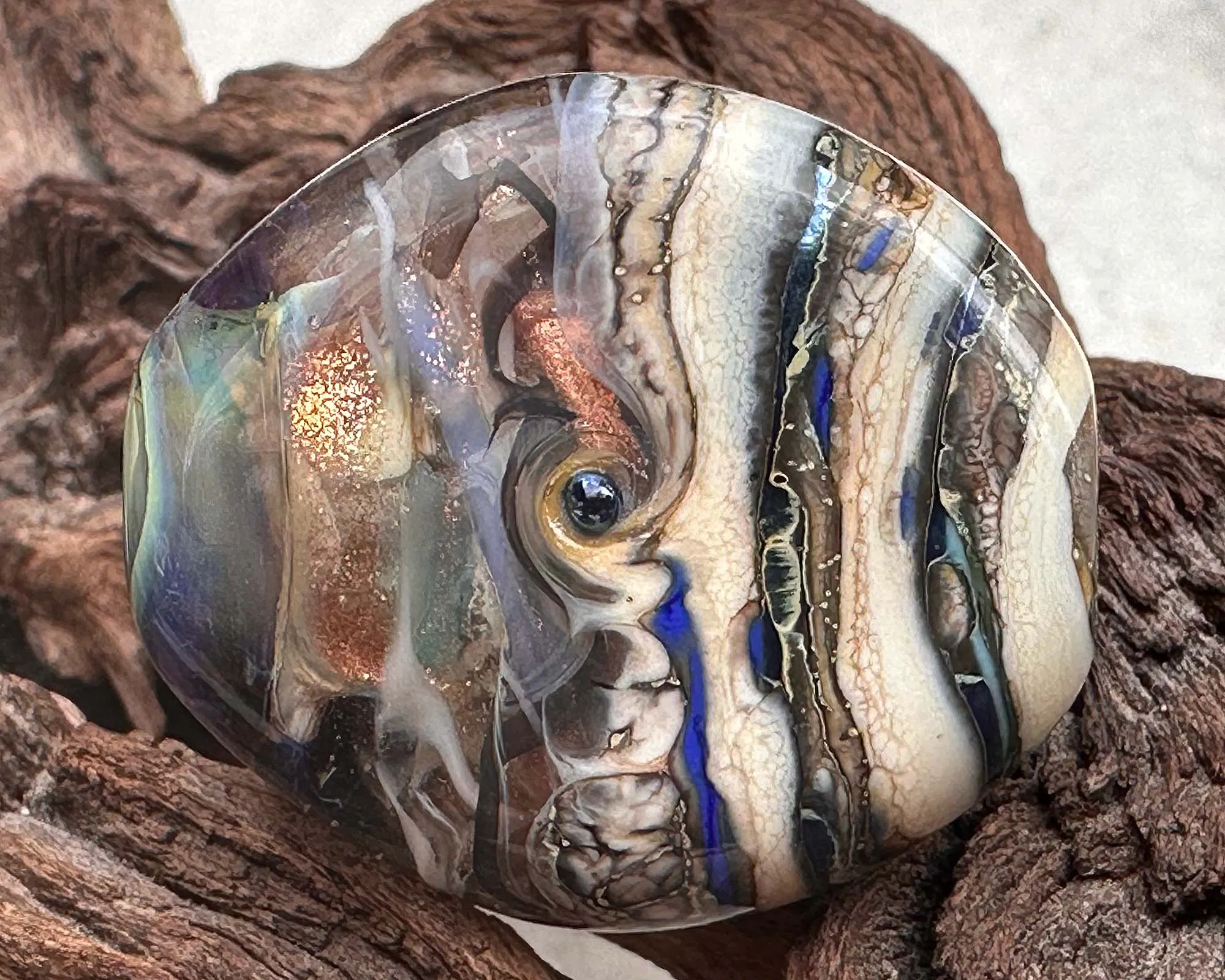 Blue Shimmer Organic Lampwork Focal Bead SRA