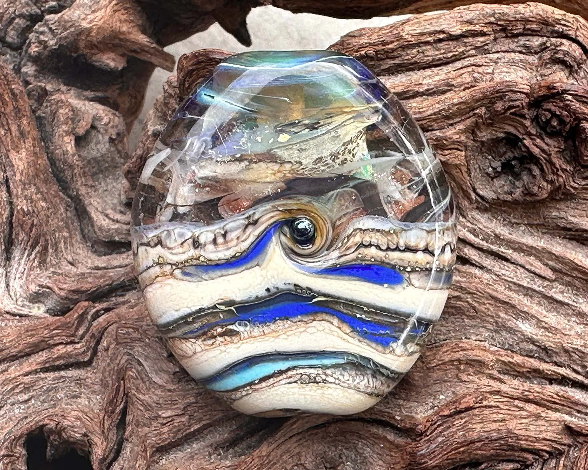 Blue Shimmer Organic Lampwork Focal Bead SRA