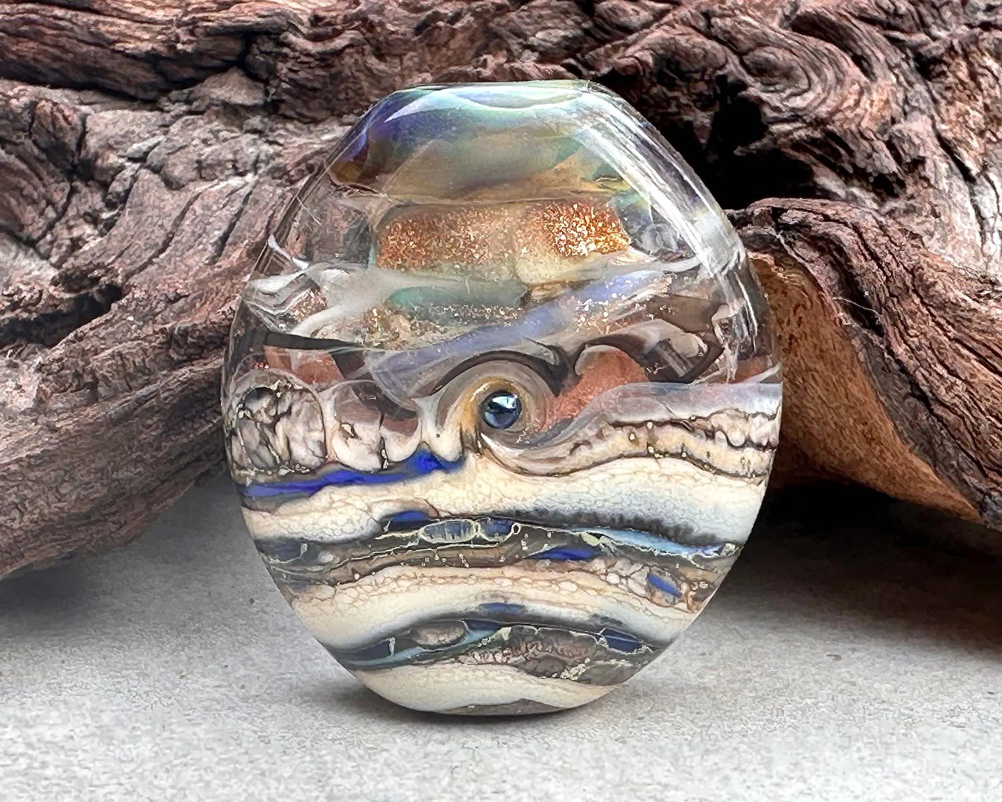 Blue Shimmer Organic Lampwork Focal Bead SRA