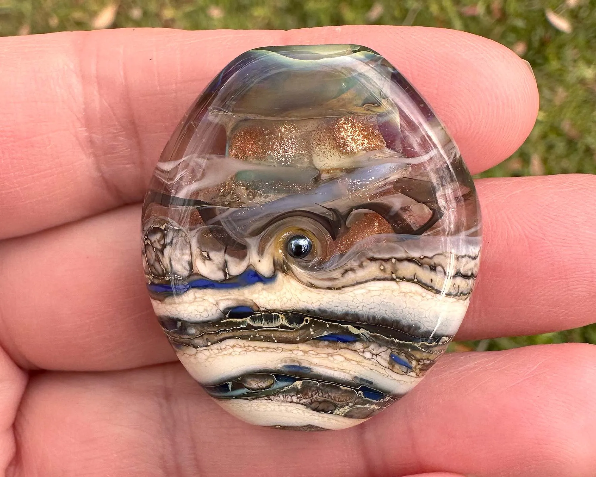 Blue Shimmer Organic Lampwork Focal Bead SRA