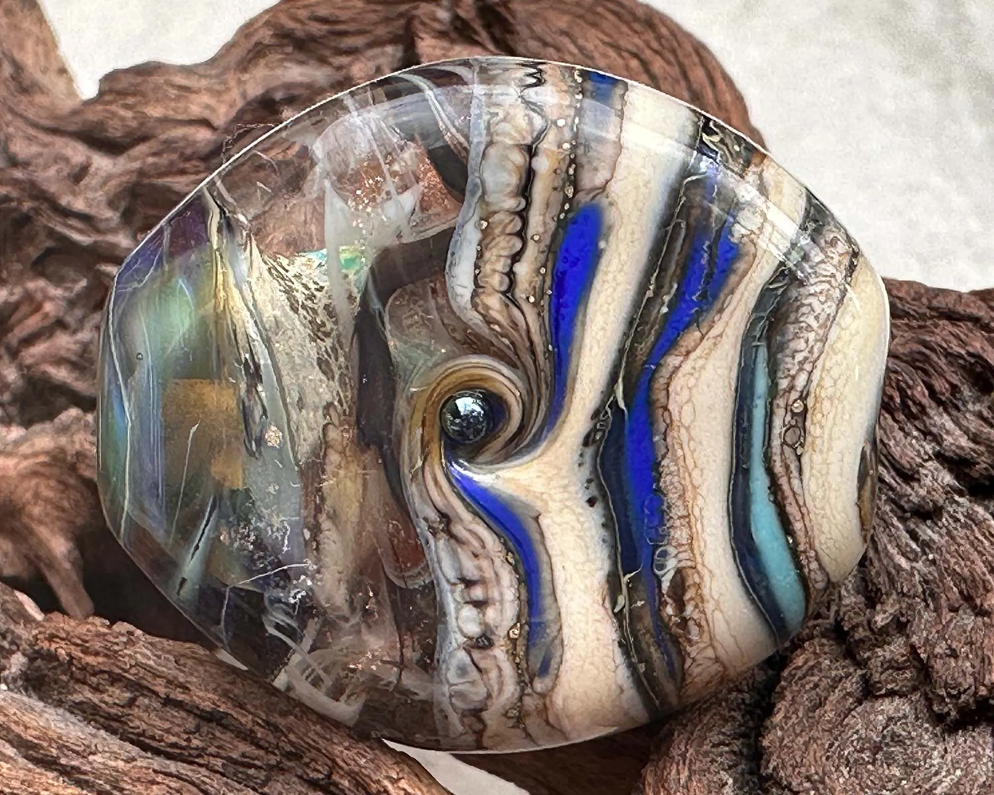 Blue Shimmer Organic Lampwork Focal Bead SRA