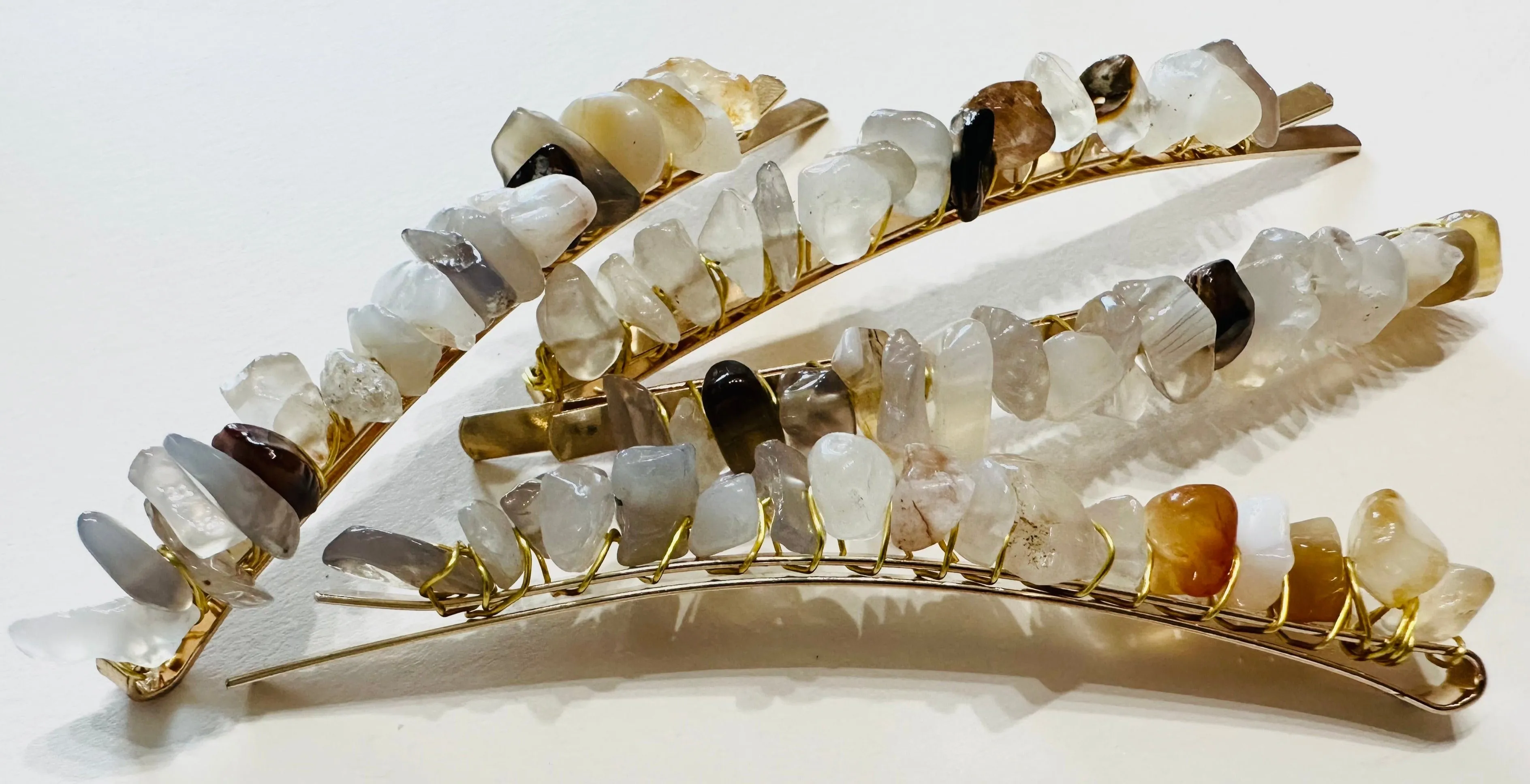 Carrie Gray Agate Semi Precious Barrettes | Hair Pins