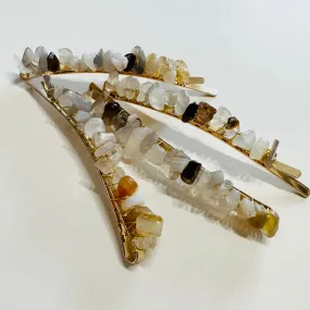Carrie Gray Agate Semi Precious Barrettes | Hair Pins