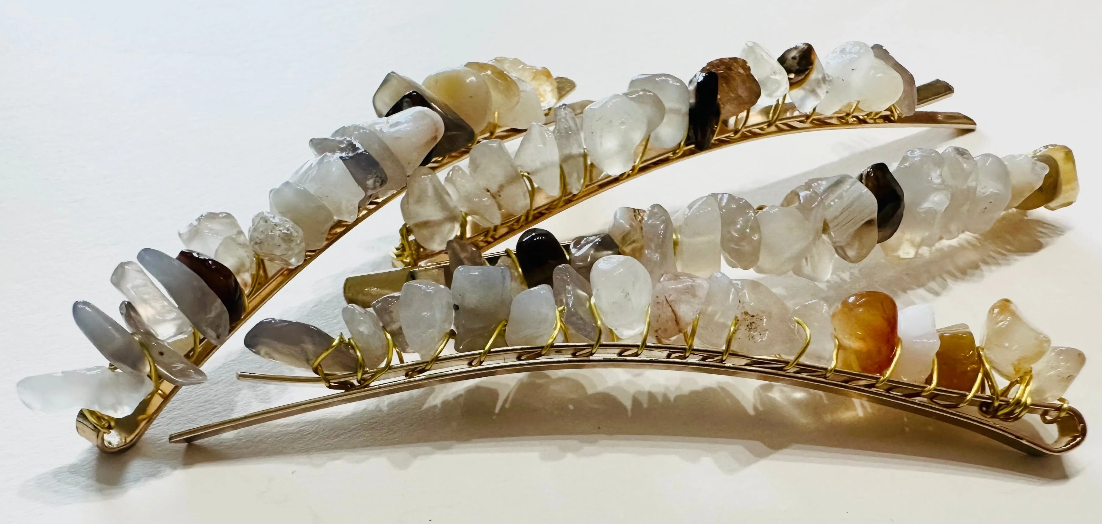 Carrie Gray Agate Semi Precious Barrettes | Hair Pins