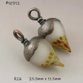 Clear over White Etched Raku Drops with Copper Electroforming