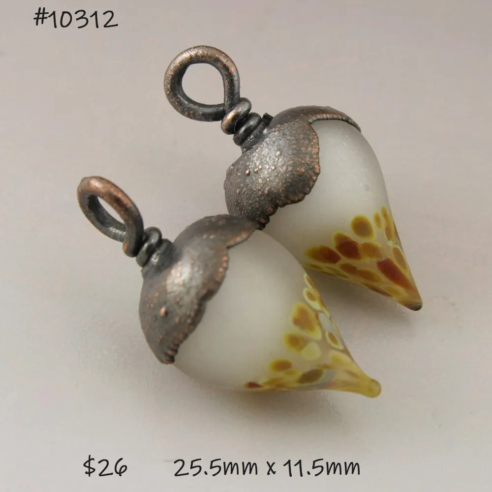 Clear over White Etched Raku Drops with Copper Electroforming