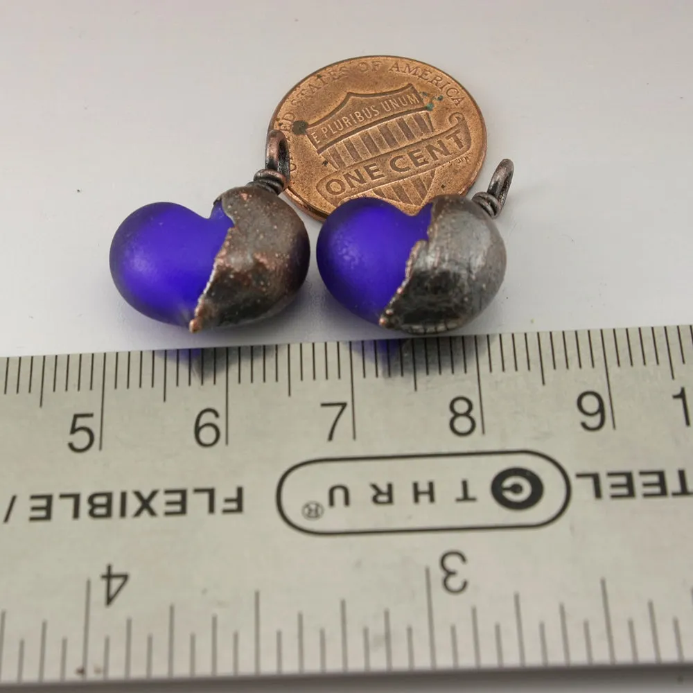 Cobalt Blue Etched Hearts with Copper Electroforming