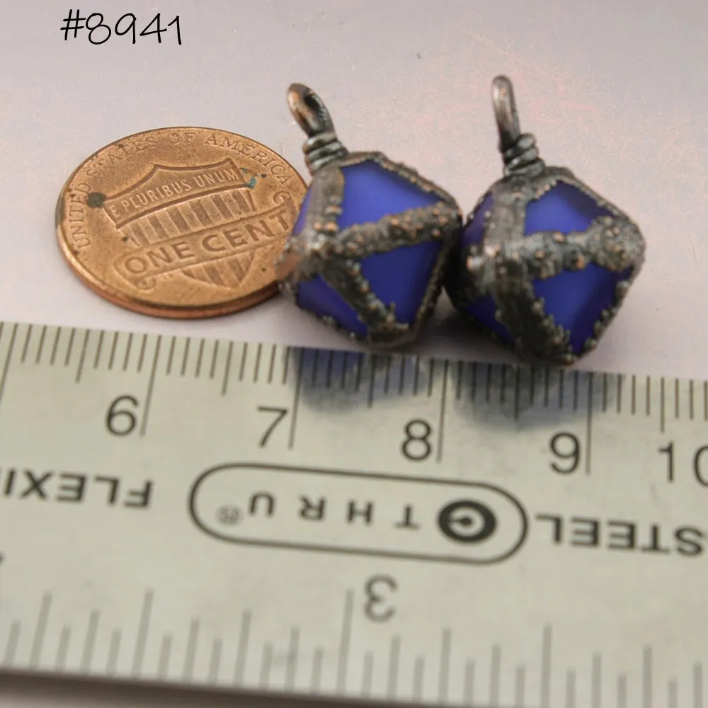 Dark Blue Etched Geometric Crystals with Copper Electroforming