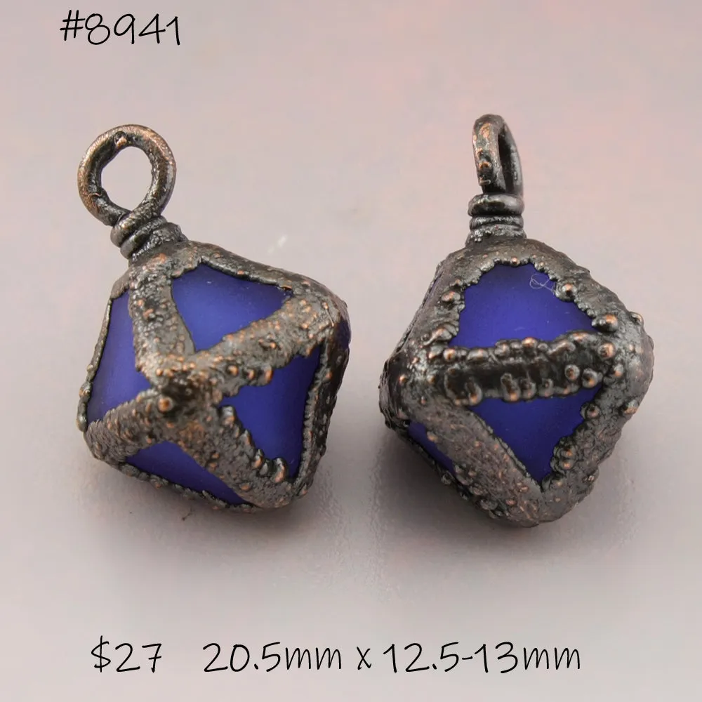 Dark Blue Etched Geometric Crystals with Copper Electroforming