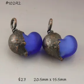 Dark Blue Etched Hearts with Copper Electroforming