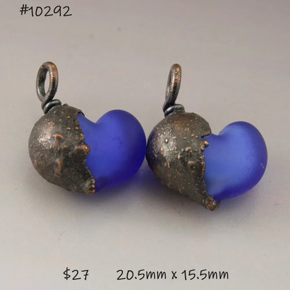 Dark Blue Etched Hearts with Copper Electroforming
