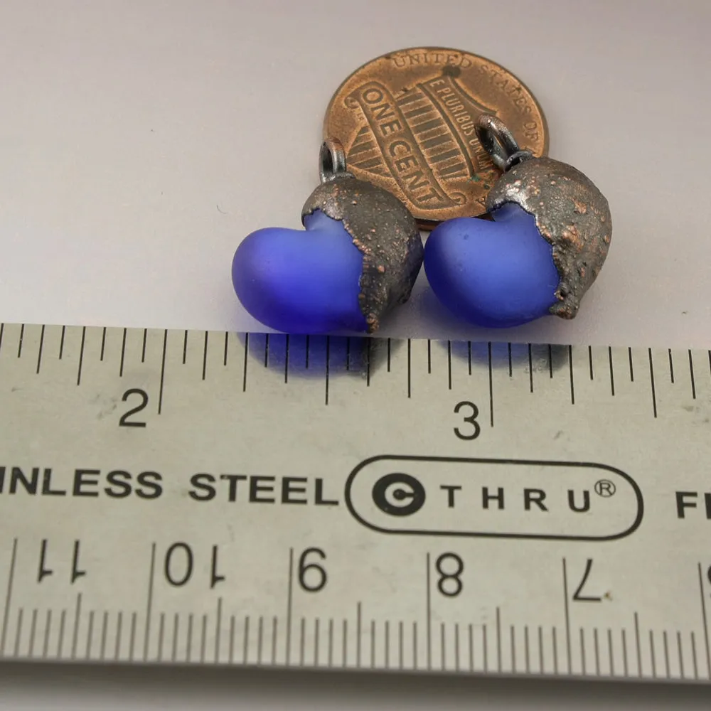 Dark Blue Etched Hearts with Copper Electroforming