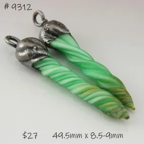 Dark Green Raku Unicorn Horns with Copper Electroforming