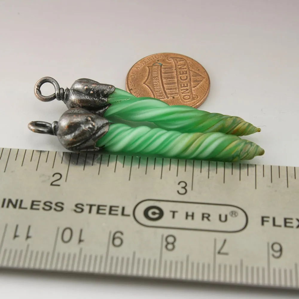Dark Green Raku Unicorn Horns with Copper Electroforming