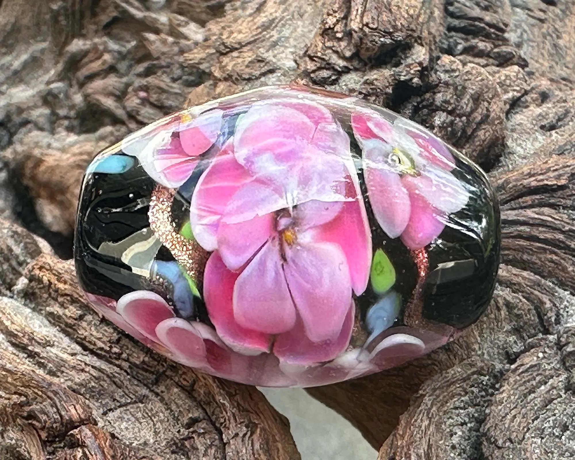 Dazzling Pink Floral Lampwork Focal Bead SRA