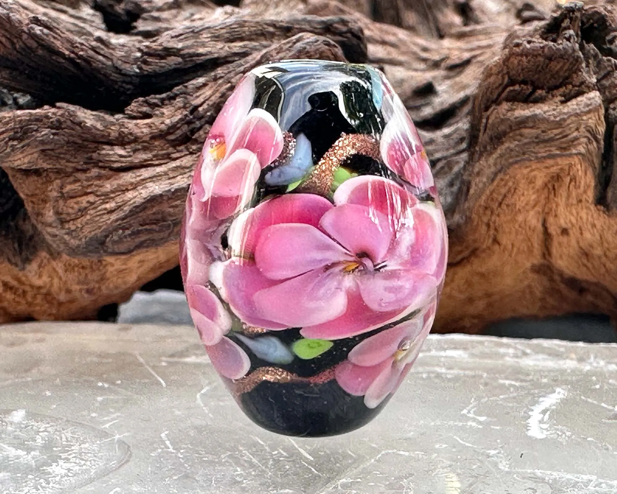 Dazzling Pink Floral Lampwork Focal Bead SRA