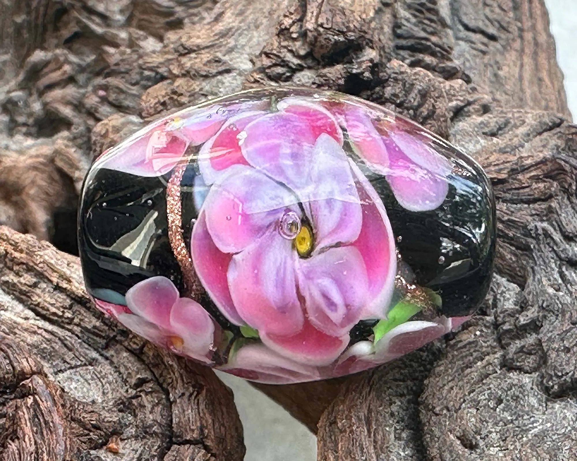 Dazzling Pink Floral Lampwork Focal Bead SRA