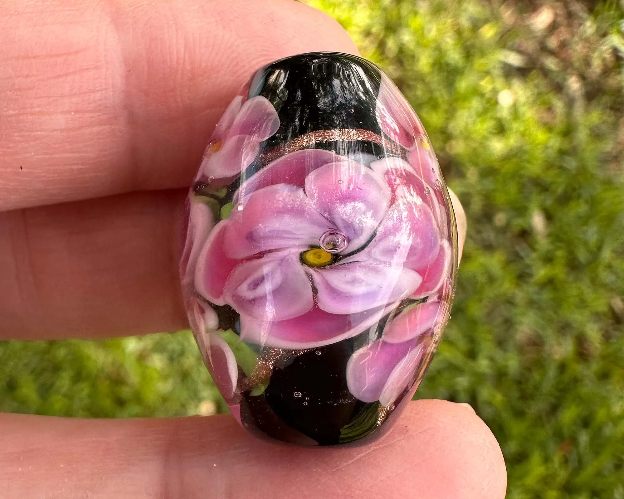 Dazzling Pink Floral Lampwork Focal Bead SRA