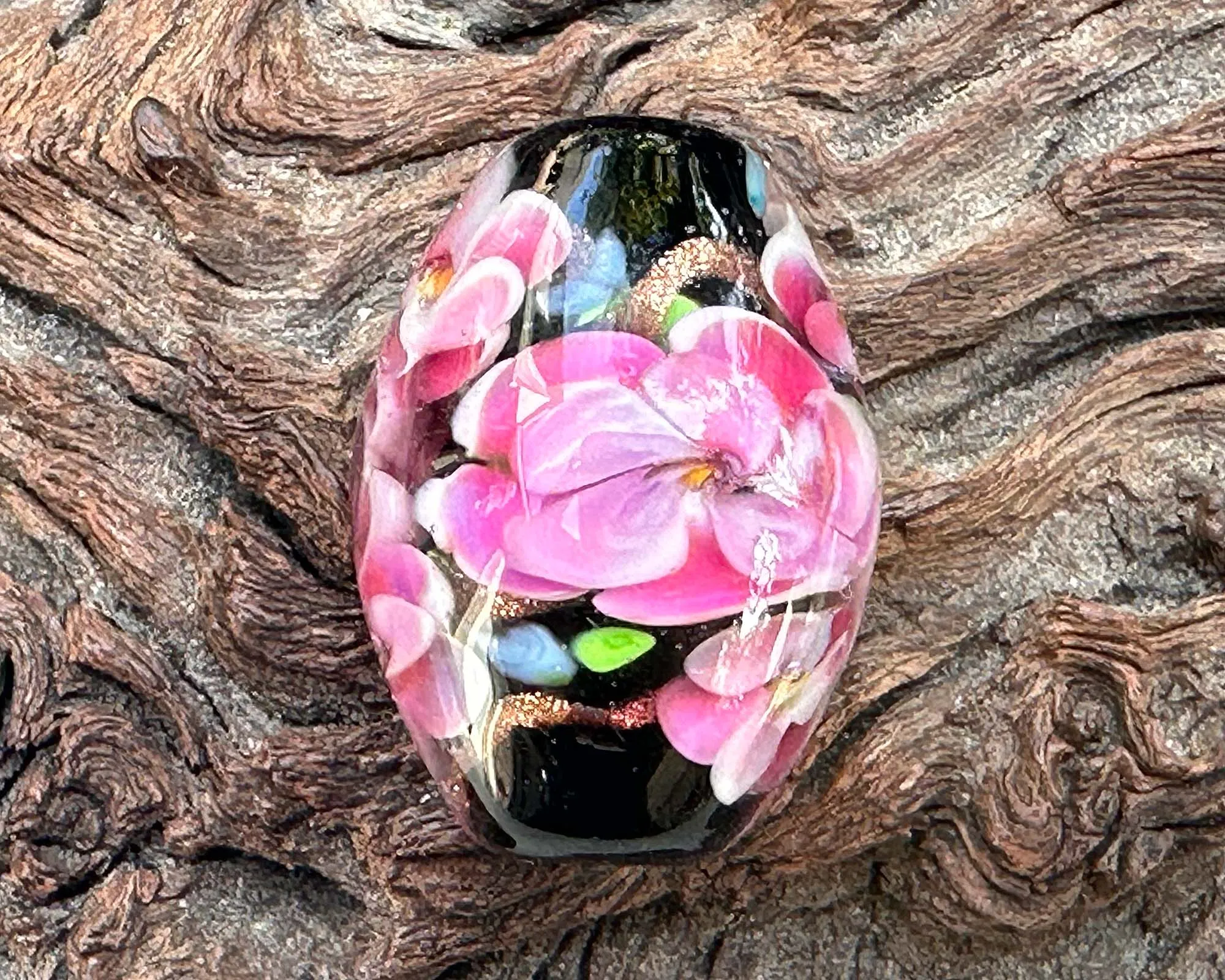 Dazzling Pink Floral Lampwork Focal Bead SRA