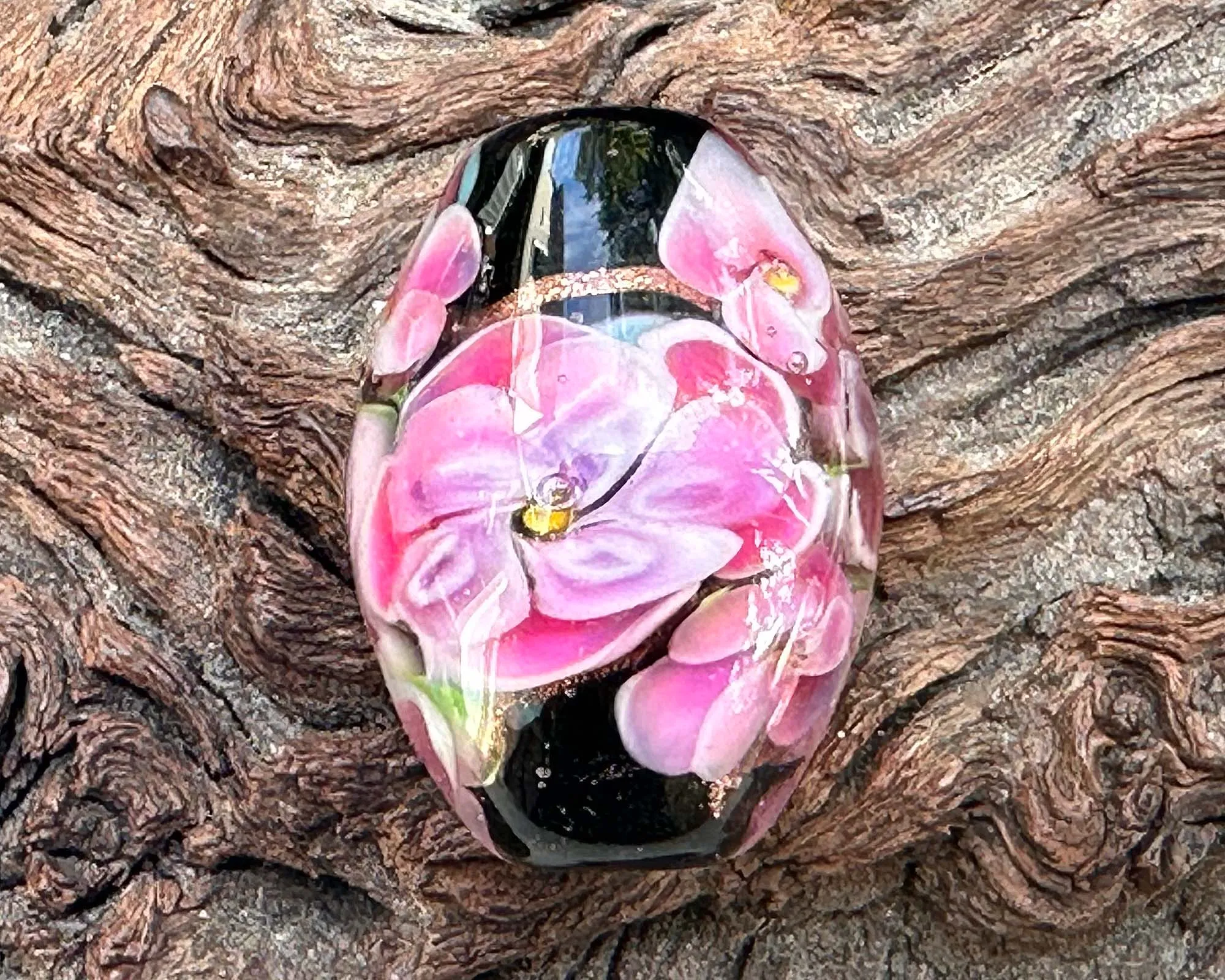 Dazzling Pink Floral Lampwork Focal Bead SRA