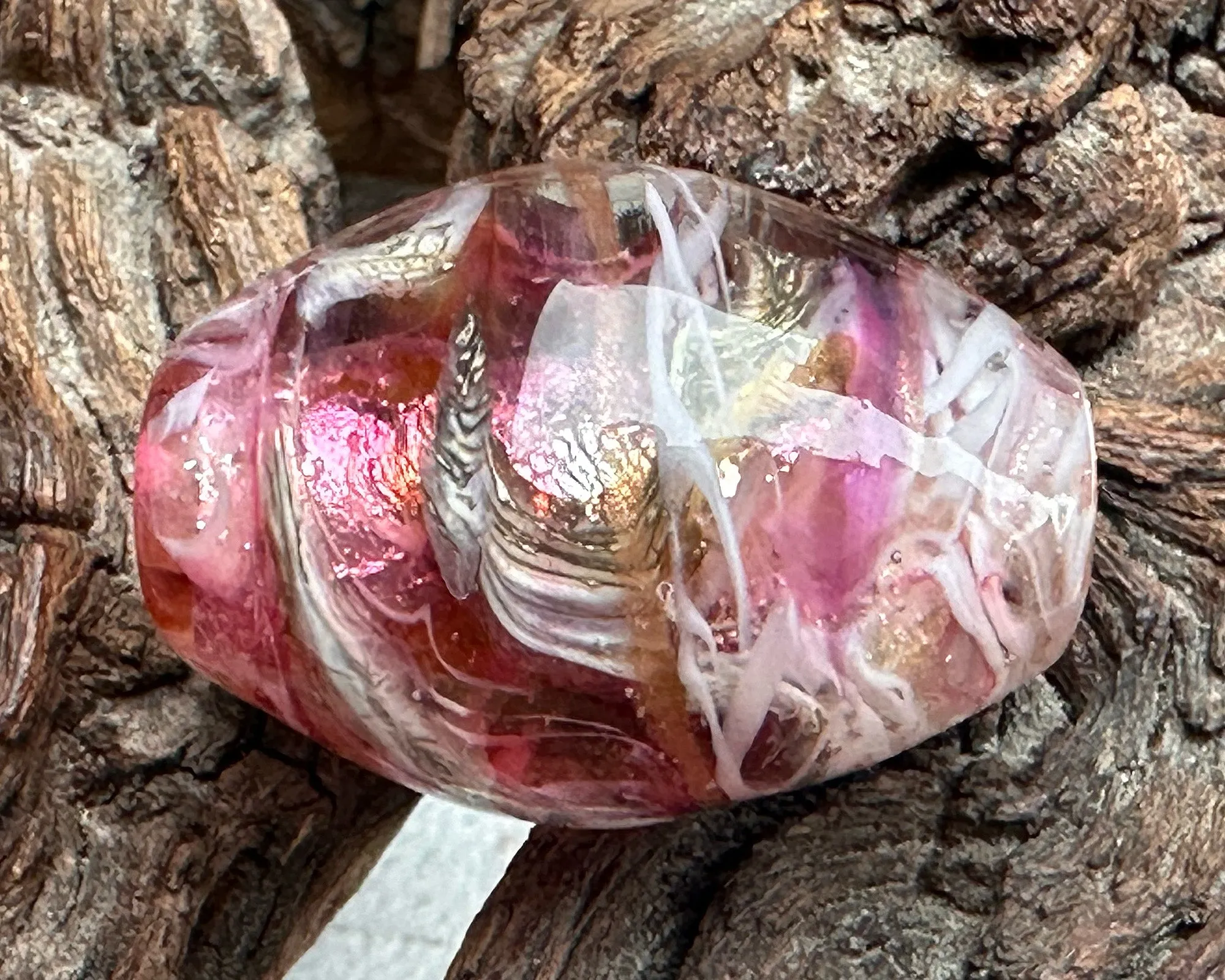 Elegant Pink Swirl Lampwork Focal Bead