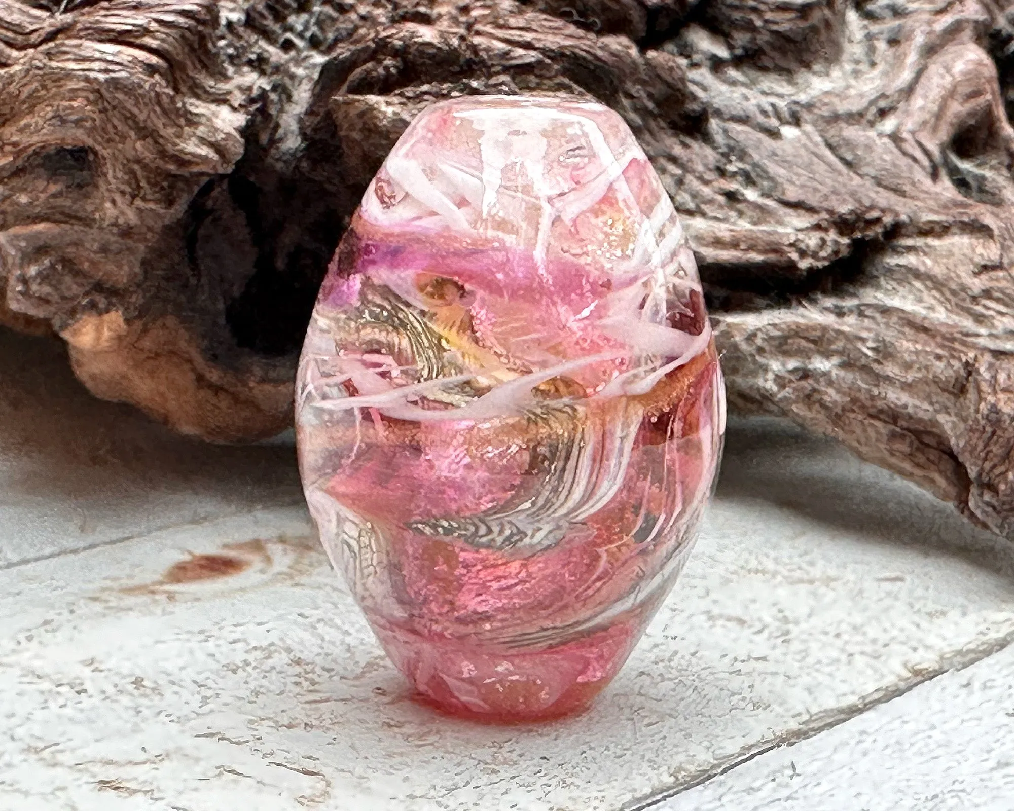 Elegant Pink Swirl Lampwork Focal Bead