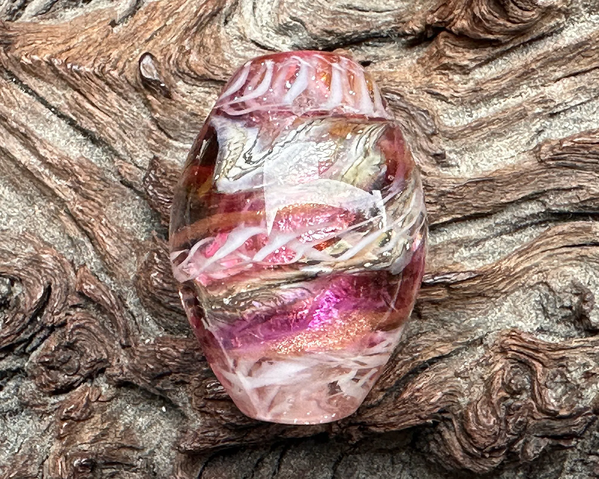 Elegant Pink Swirl Lampwork Focal Bead