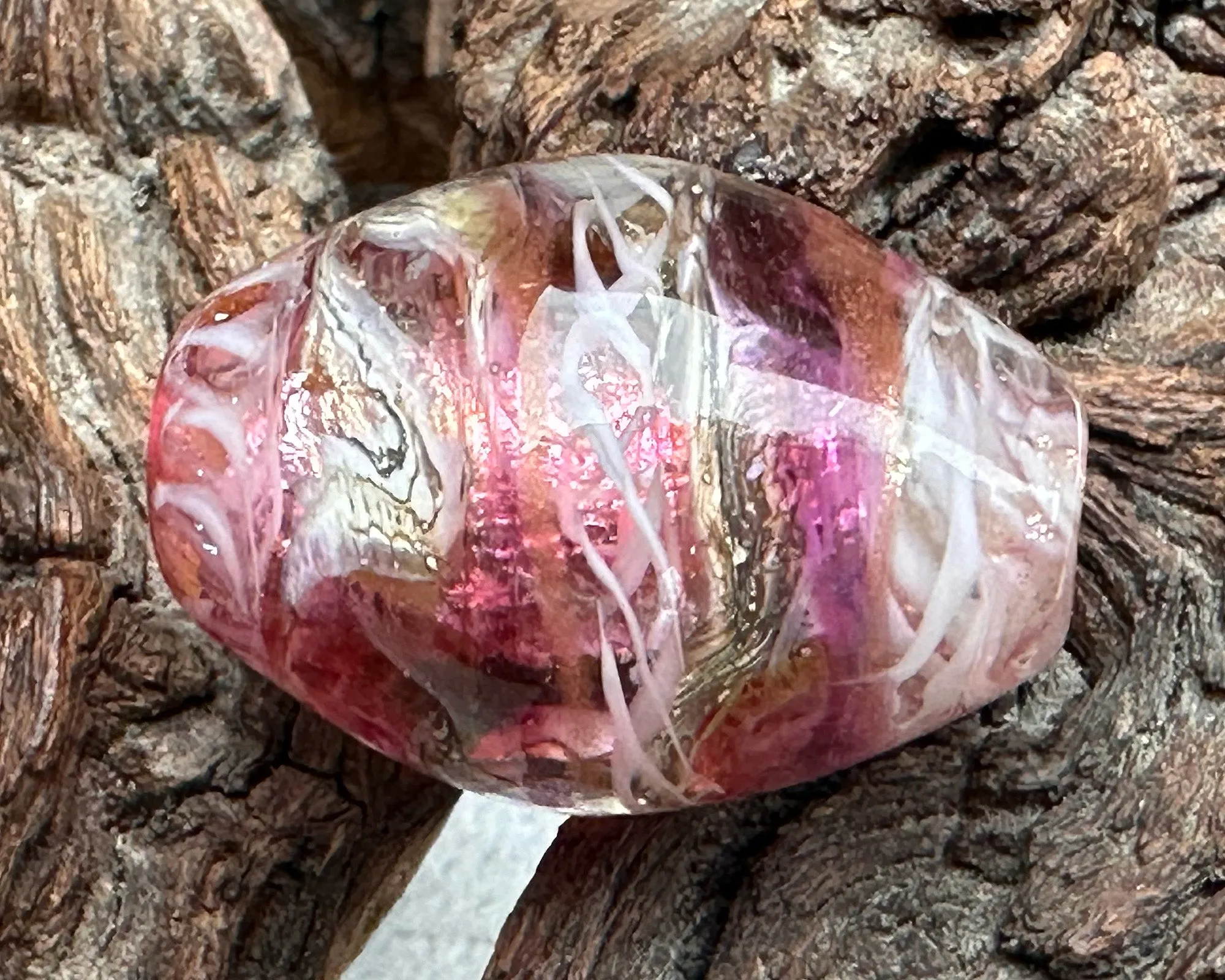 Elegant Pink Swirl Lampwork Focal Bead
