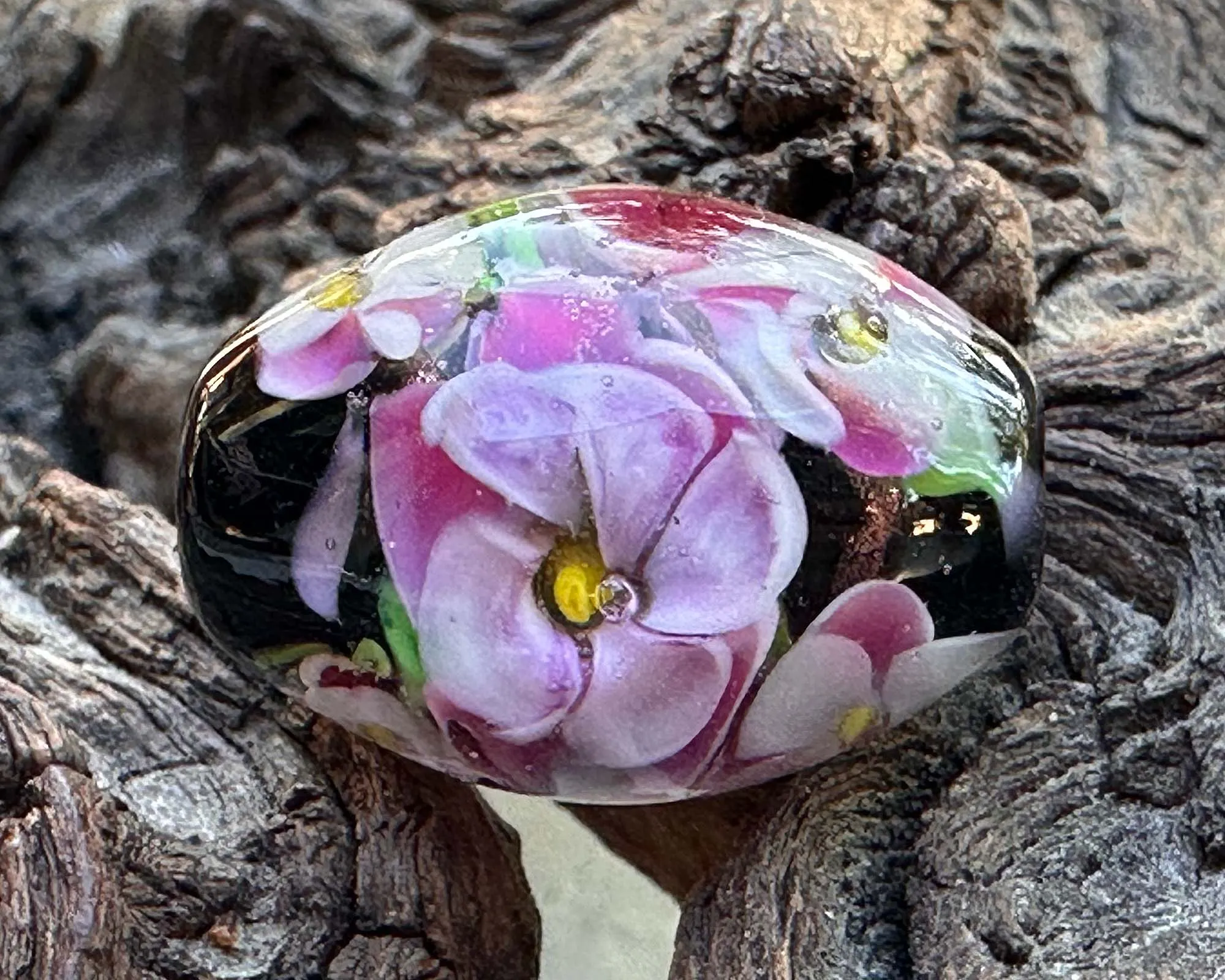 Enchanting Pink Floral Lampwork Focal Bead SRA
