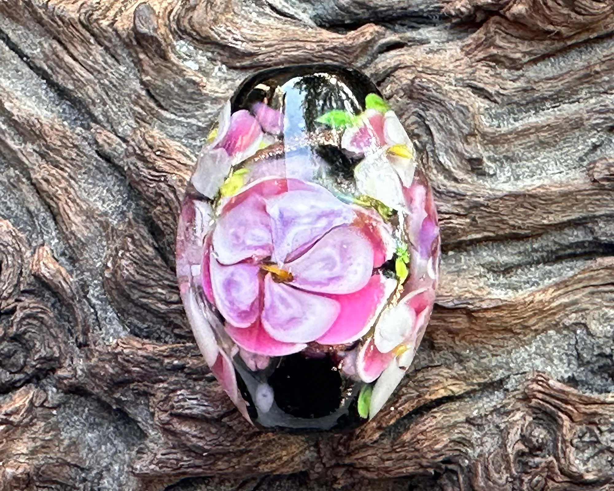 Enchanting Pink Floral Lampwork Focal Bead SRA