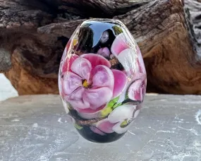 Enchanting Pink Floral Lampwork Focal Bead SRA