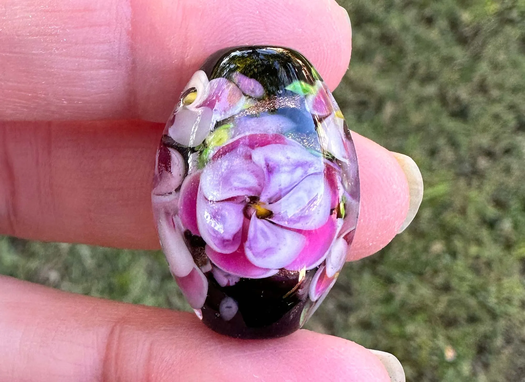 Enchanting Pink Floral Lampwork Focal Bead SRA