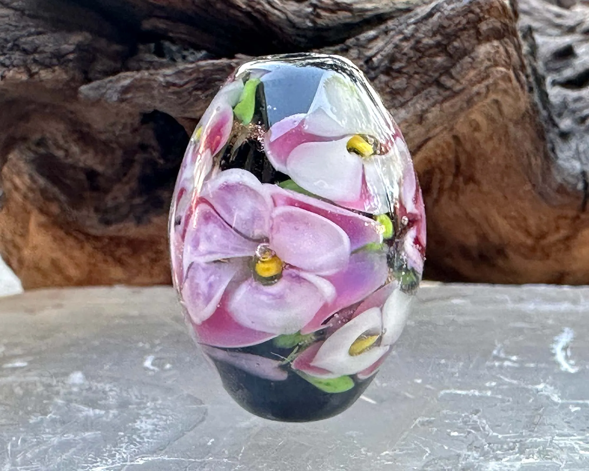 Enchanting Pink Floral Lampwork Focal Bead SRA