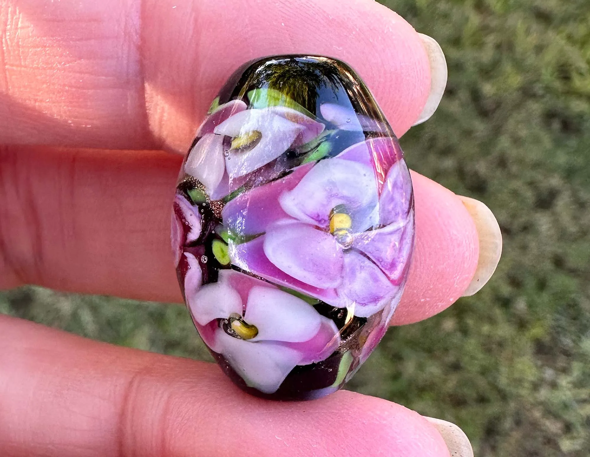 Enchanting Pink Floral Lampwork Focal Bead SRA