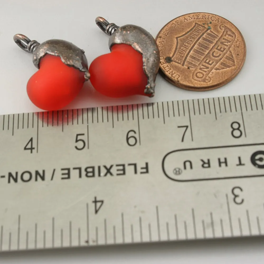 Etched Bright Orange Hearts with Copper Electroforming