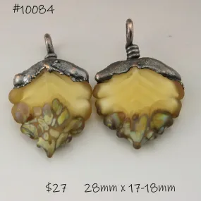 Etched Gold Topaz Leaves with Raku Frit and Copper Electroforming