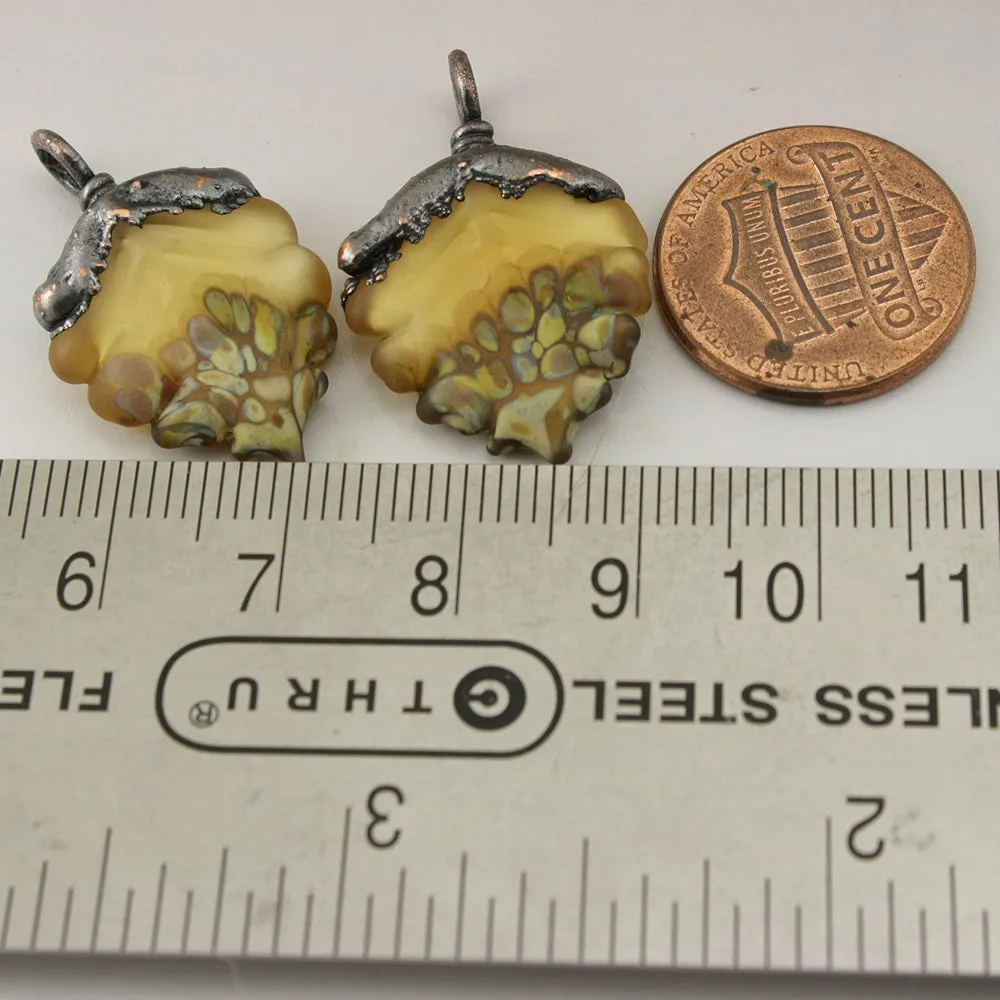 Etched Gold Topaz Leaves with Raku Frit and Copper Electroforming