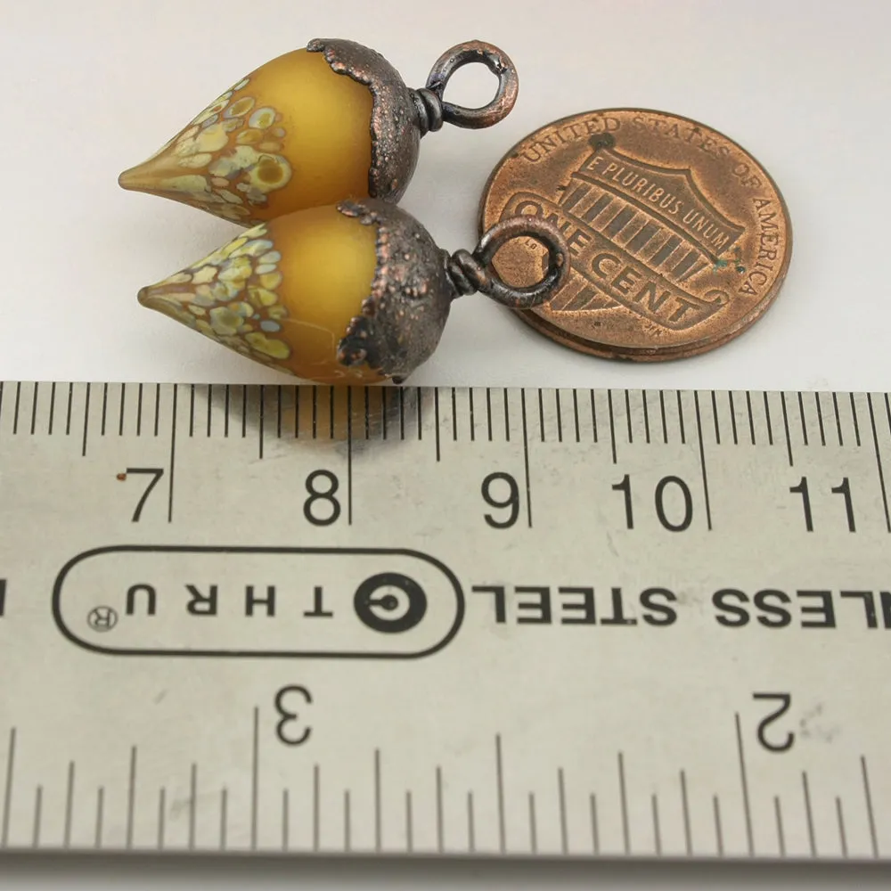Etched Golden Topaz Raku Frit Drops with Copper Electroforming